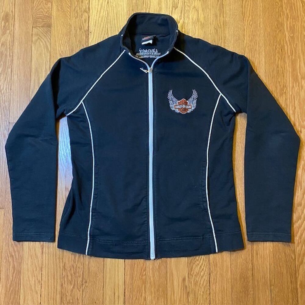 Harley-Davidson Black Zip Front Jacket with White Piping